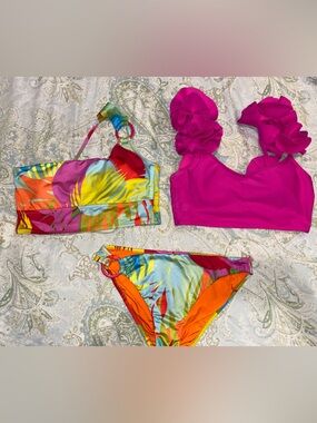 Tropical Multi & Fuchsia Ruffle Bikini Set
